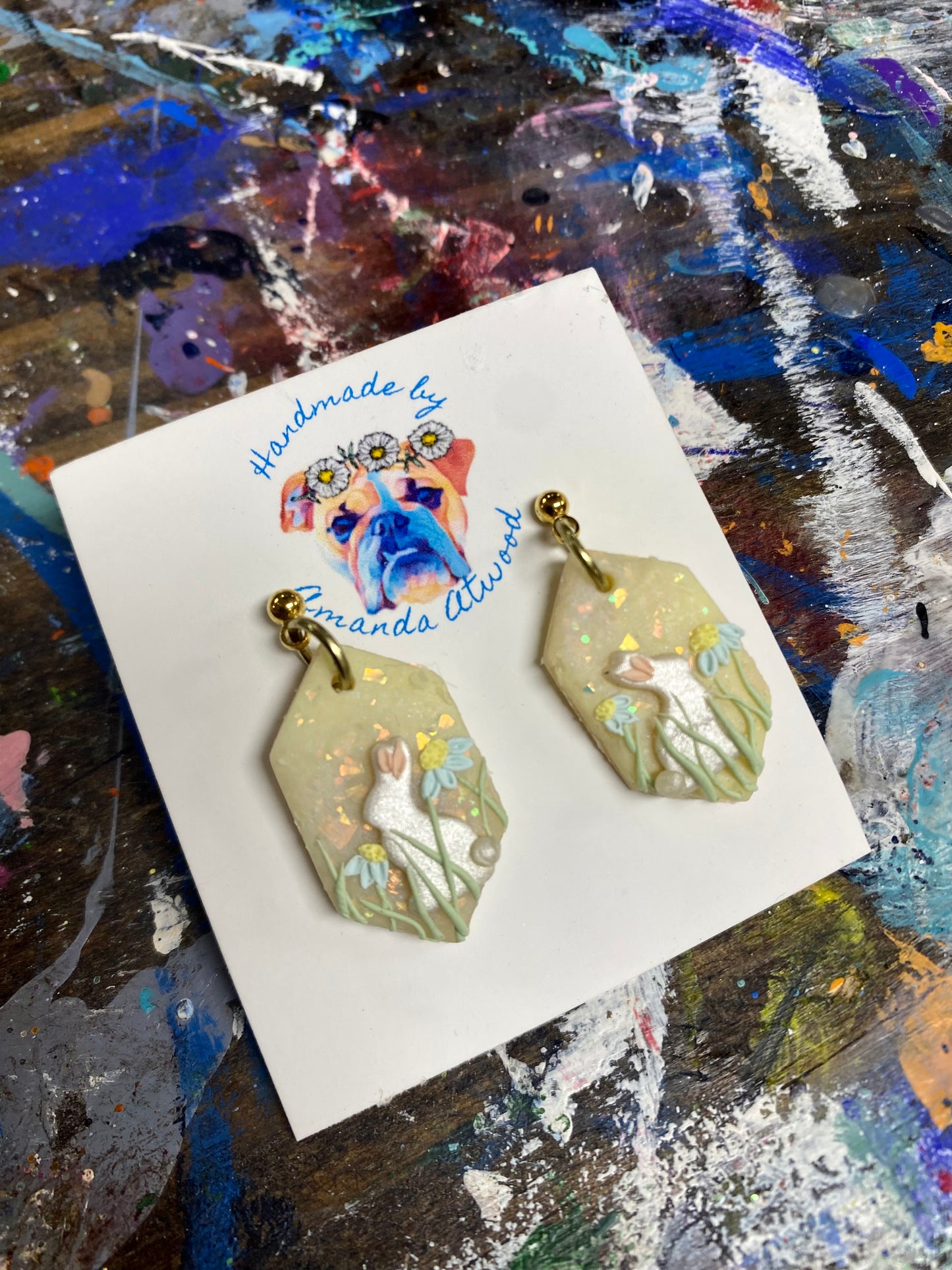 Meadow Bunnies - Handmade Polymer Clay Earrings