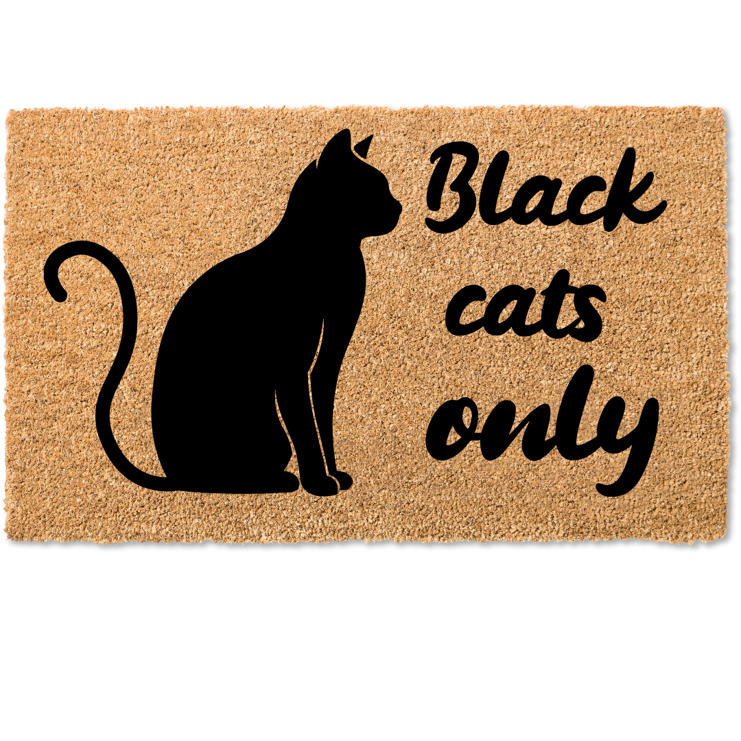 Black cats only halloween door mat
