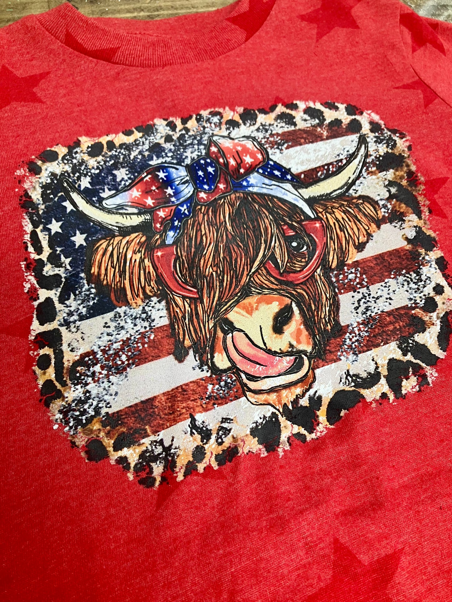 Youth Patriotic Highland Cow Tee