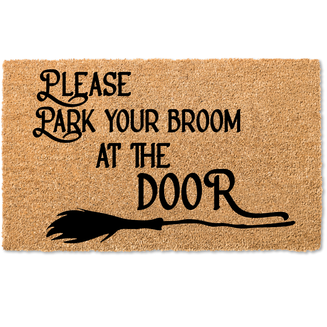 Please park your broom at the door halloween door mat