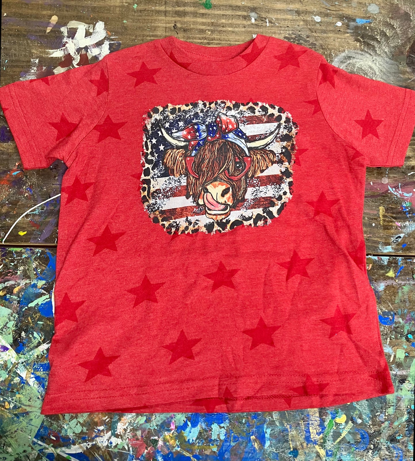 Youth Patriotic Highland Cow Tee