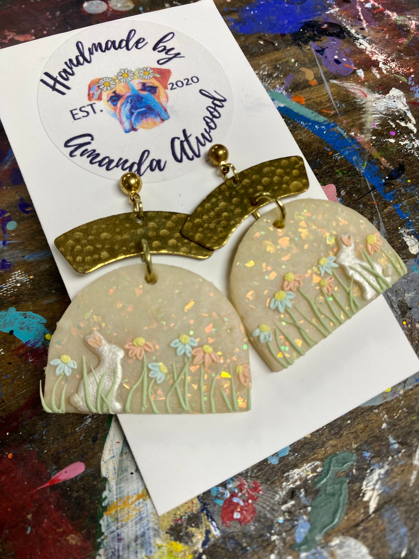 Meadow Bunnies - Handmade Polymer Clay Earrings