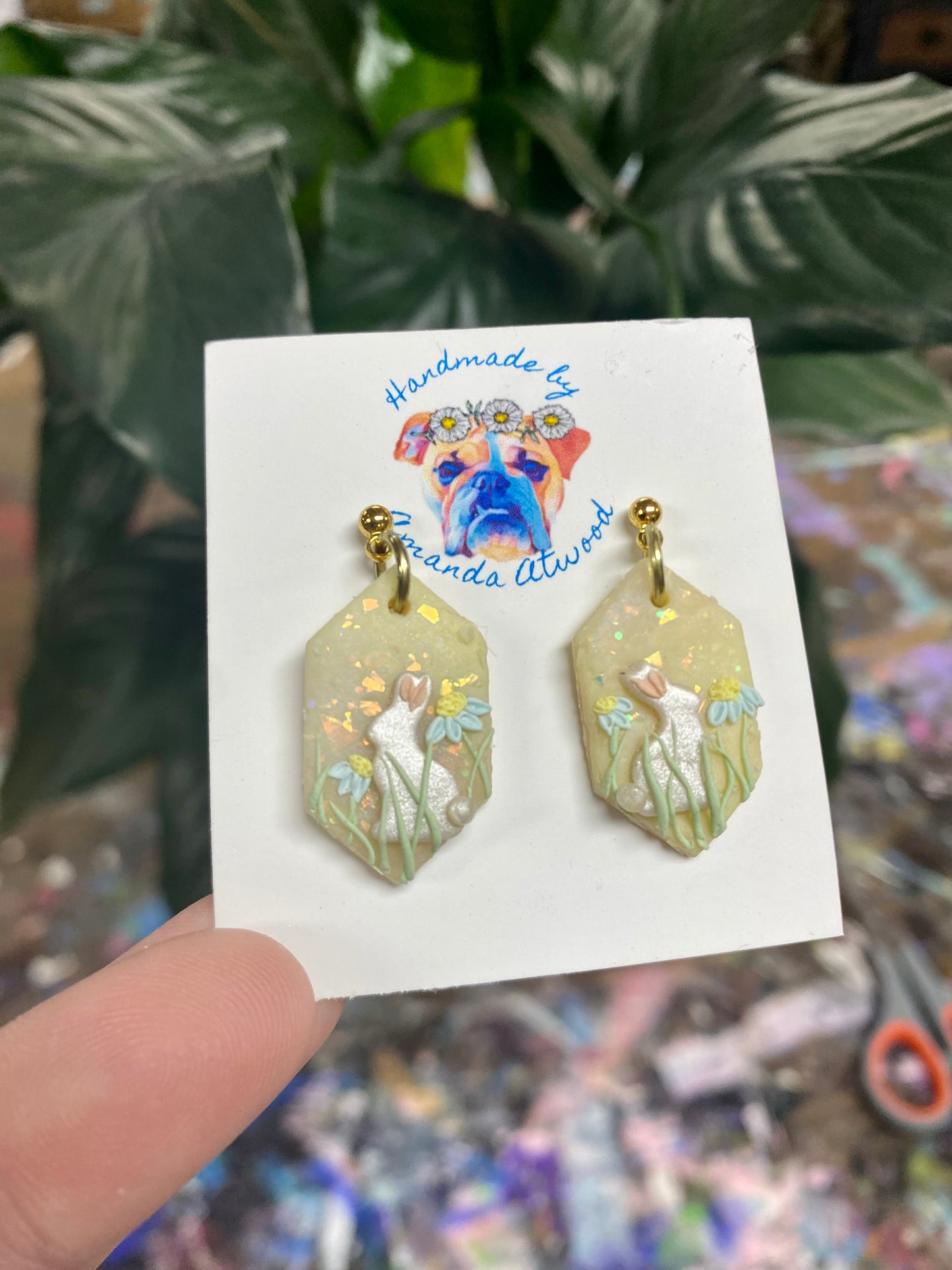 Meadow Bunnies - Handmade Polymer Clay Earrings