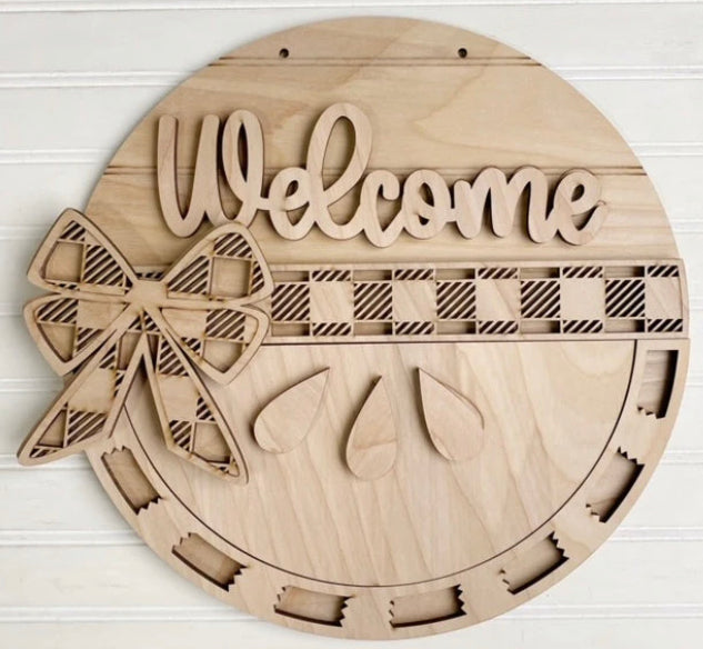 Welcome - checkered bow - watermelon
