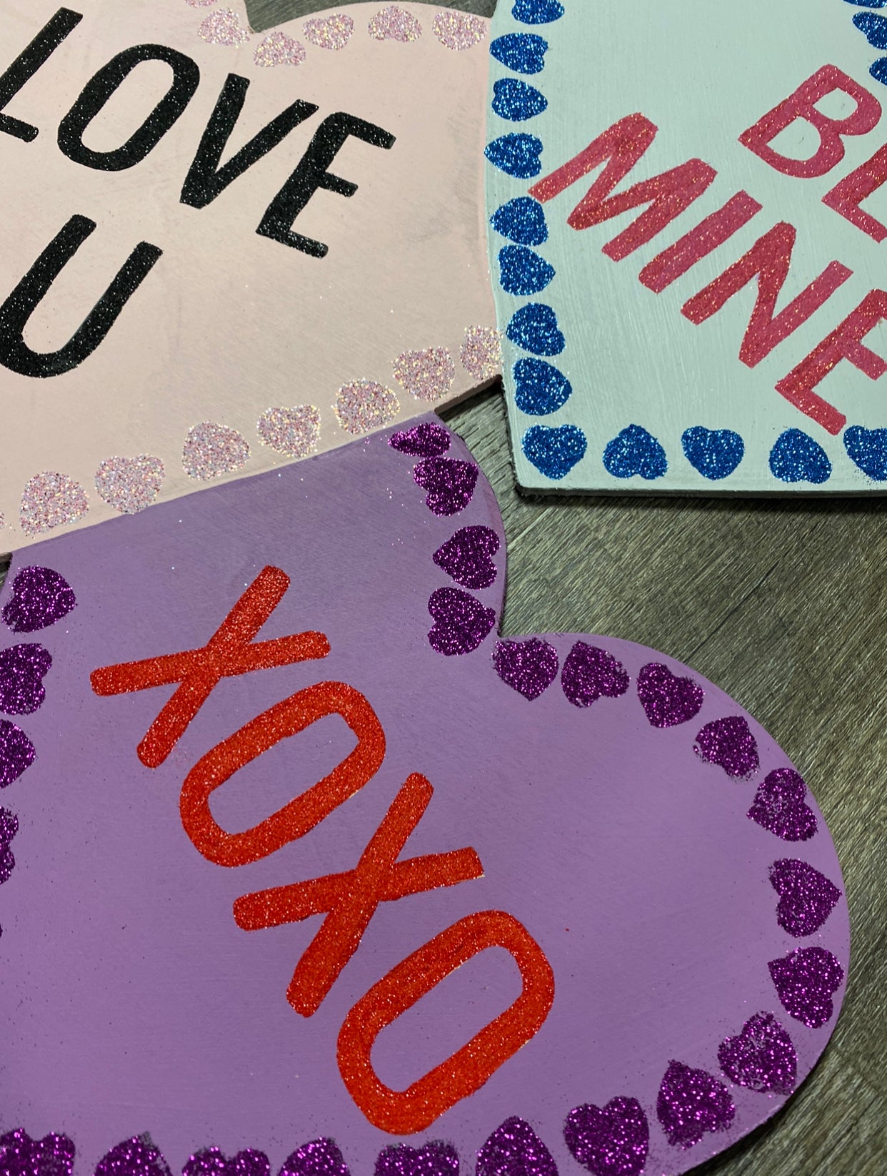 Valentine's Pastel Candy Heart Door Hanger - Hand Painted