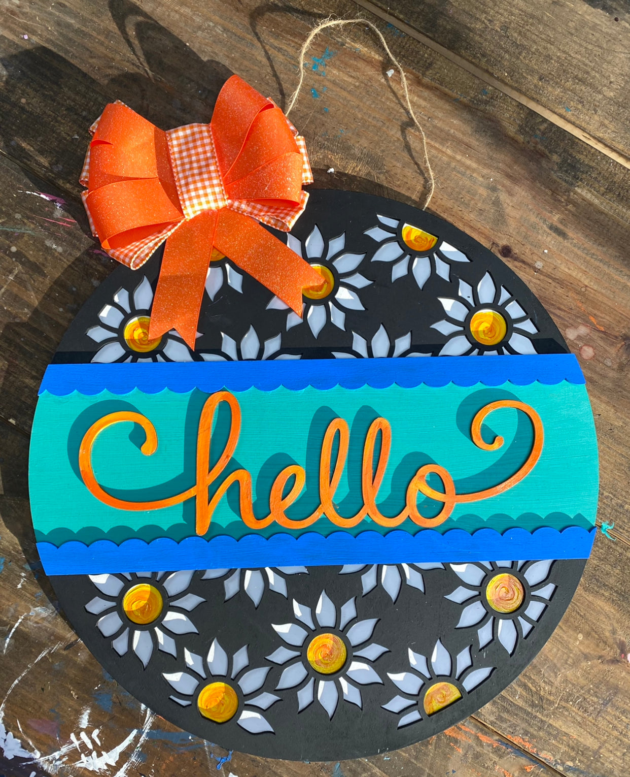 Hello daisy layered door hanger