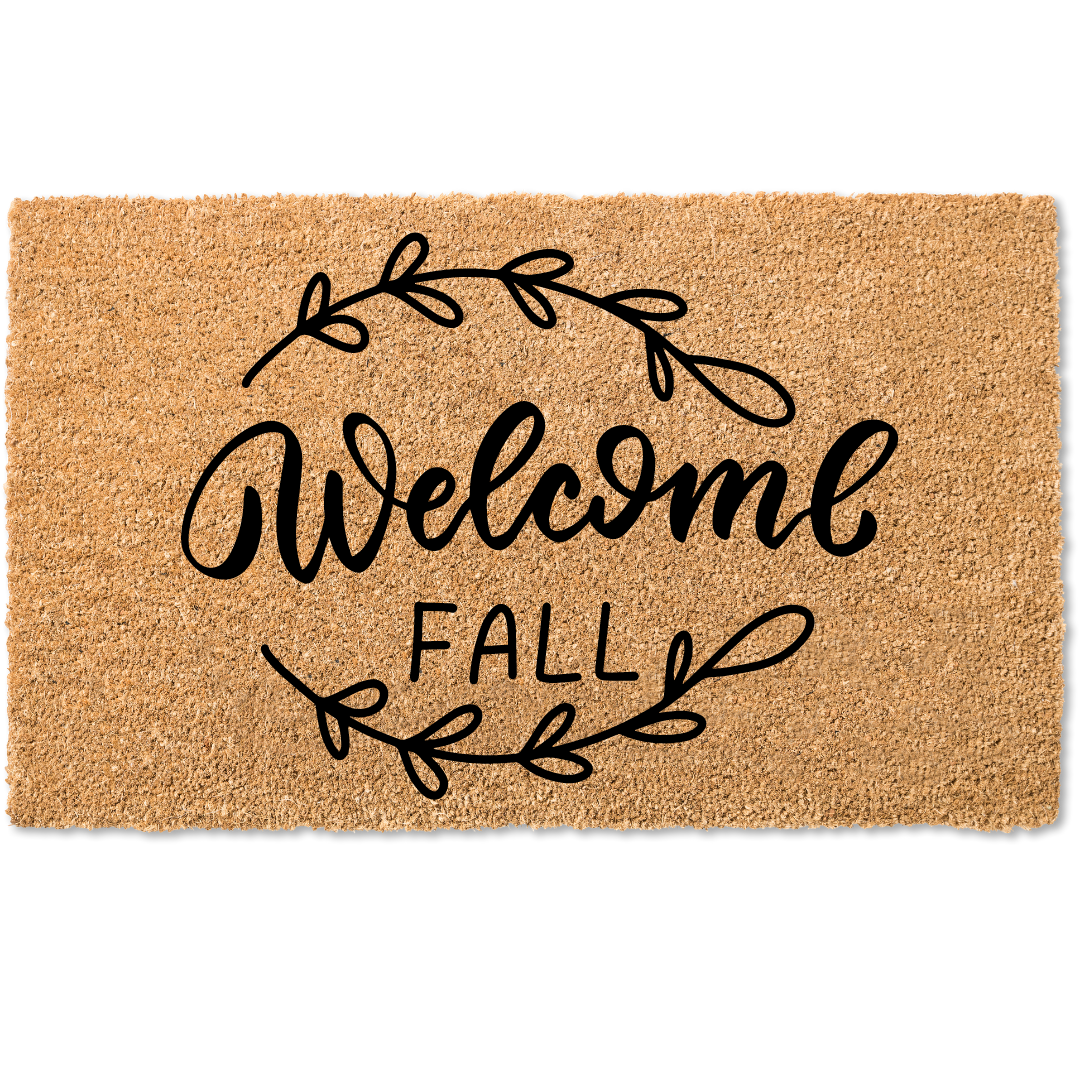 Welcome fall greenery door mat