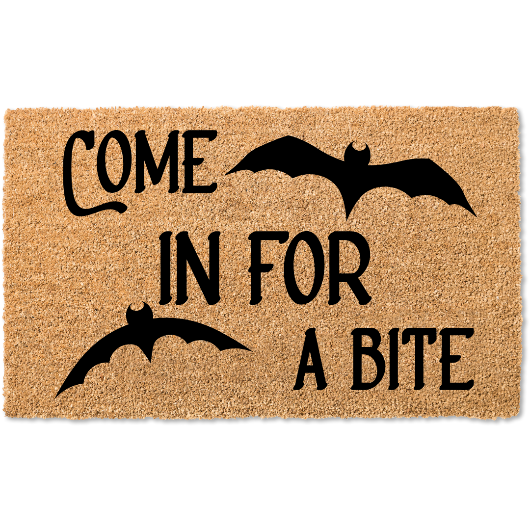 Come in for a bite bat halloween door mat