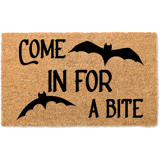 Come in for a bite bat halloween door mat