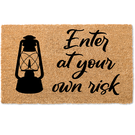 Enter at your own risk lantern halloween door mat