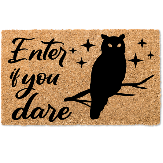 Enter if you dare owl halloween door mat