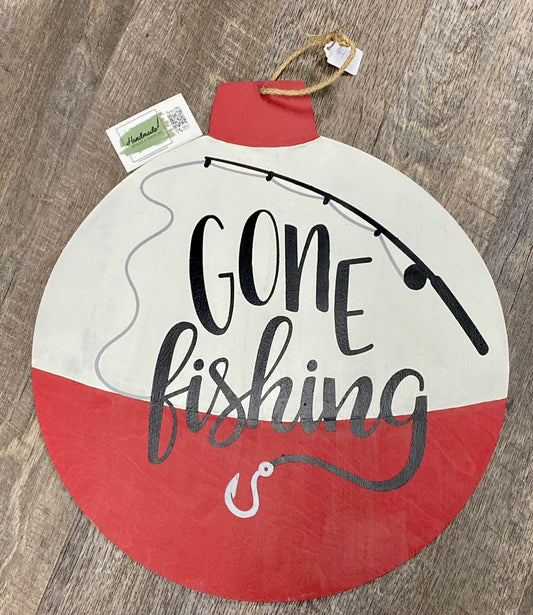 Gone fishing bobber door hanger